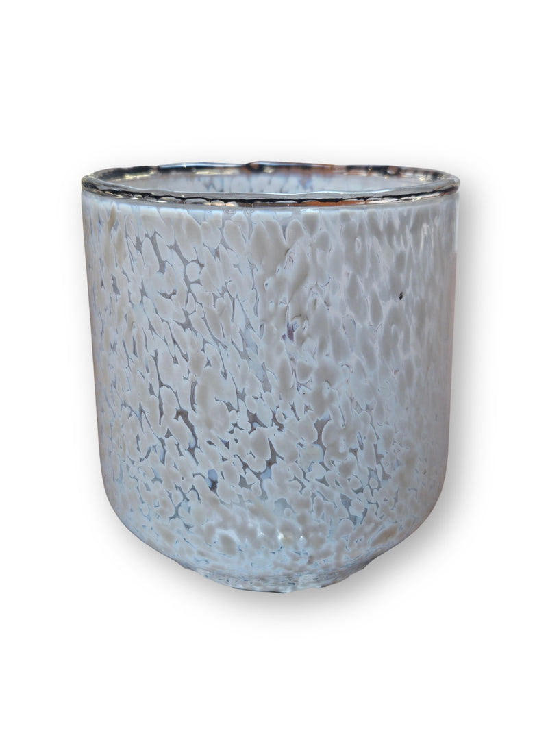 Glass Tealight Holder, Speckled White Finish