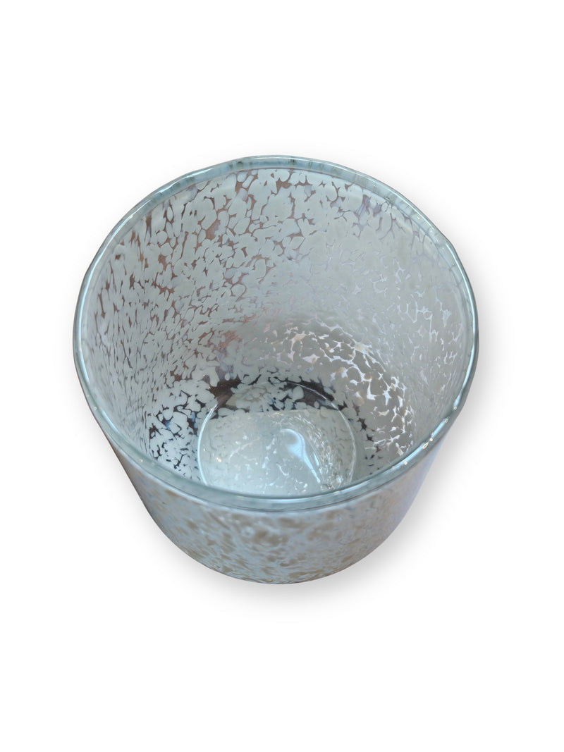 Glass Tealight Holder, Speckled White Finish