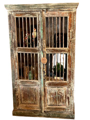 Distressed Old Wood Cabinet w/Iron Bar Doors