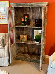 Distressed Old Wood Cabinet w/Iron Bar Doors