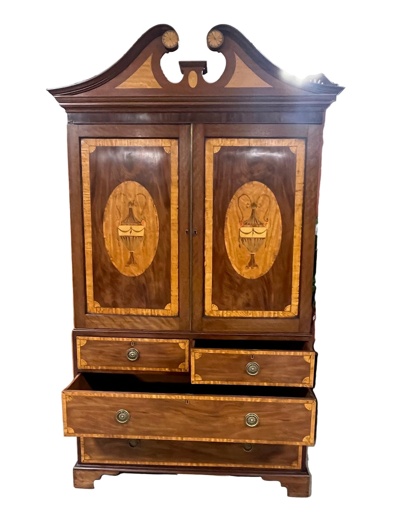 George III Inlaid Mahogany Linen Press