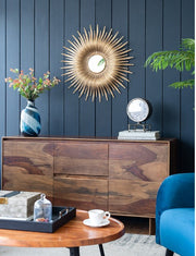 Round Gold Iron Sunburst Mirror
