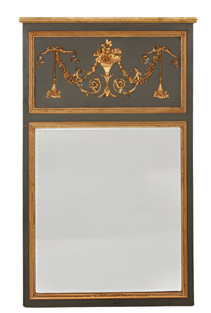 Louis XVI Style Ebonized & Parcel-Gilt Trumeau Mirror