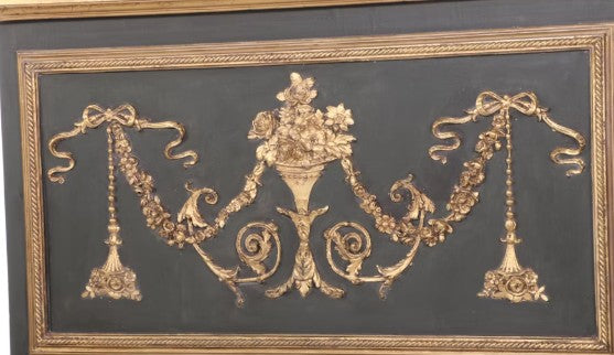 Louis XVI Style Ebonized & Parcel-Gilt Trumeau Mirror