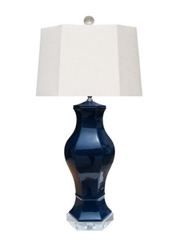 Navy Blue Hexagonal Vase Lamp