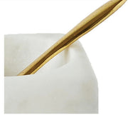 Square White Marble Bowl With Brass Spoon