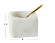 Square White Marble Bowl With Brass Spoon