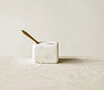 Square White Marble Bowl With Brass Spoon