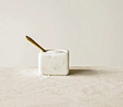 Square White Marble Bowl With Brass Spoon