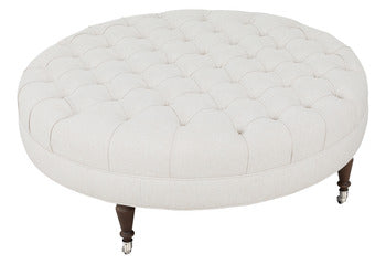 Loren Tufted Round Ottoman | Straw | 36"