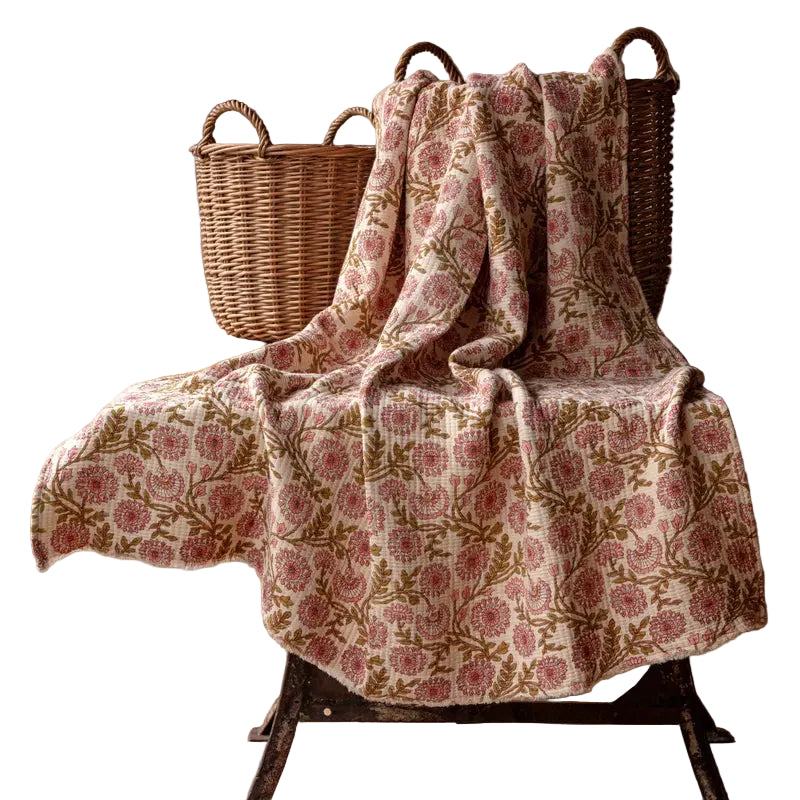 Clematis Botanical Print Cotton Throw