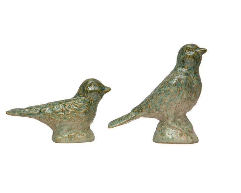 Debossed Stoneware Bird, Green