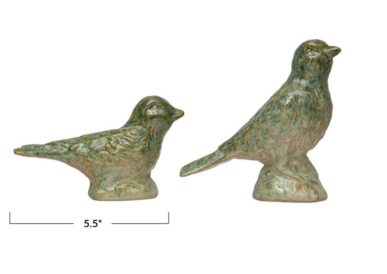 Debossed Stoneware Bird, Green
