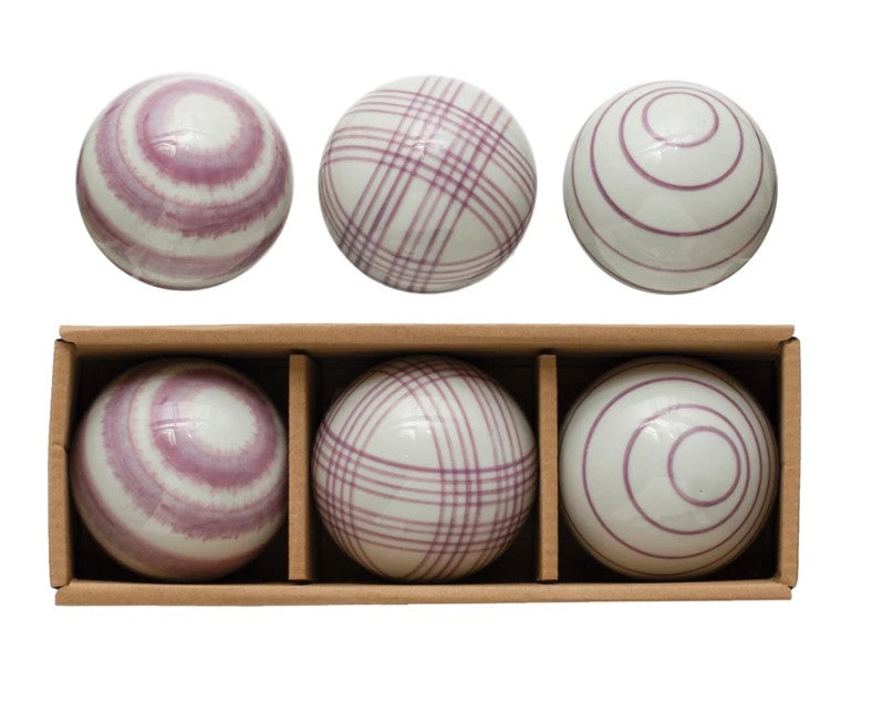 3" Round Hand-Painted Stoneware Orbs