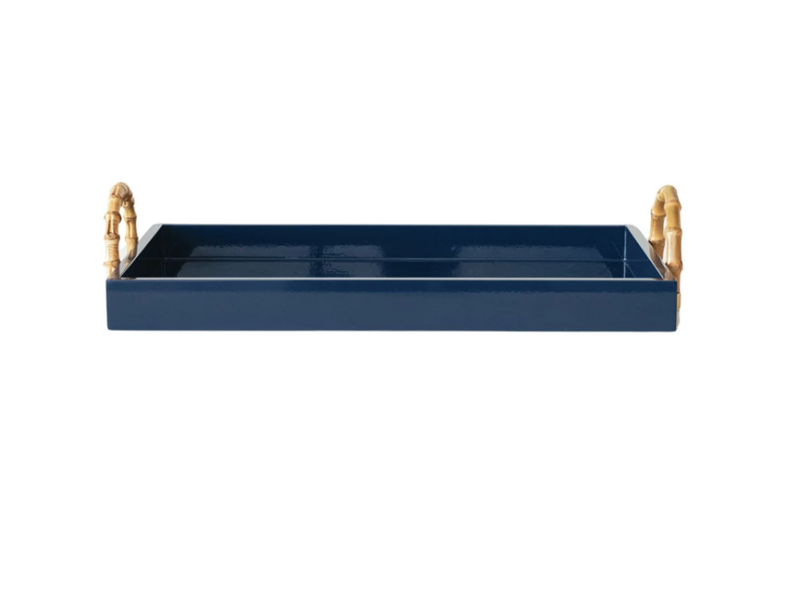 Lacquered Tray w/ Bamboo Handles & Metal Detail