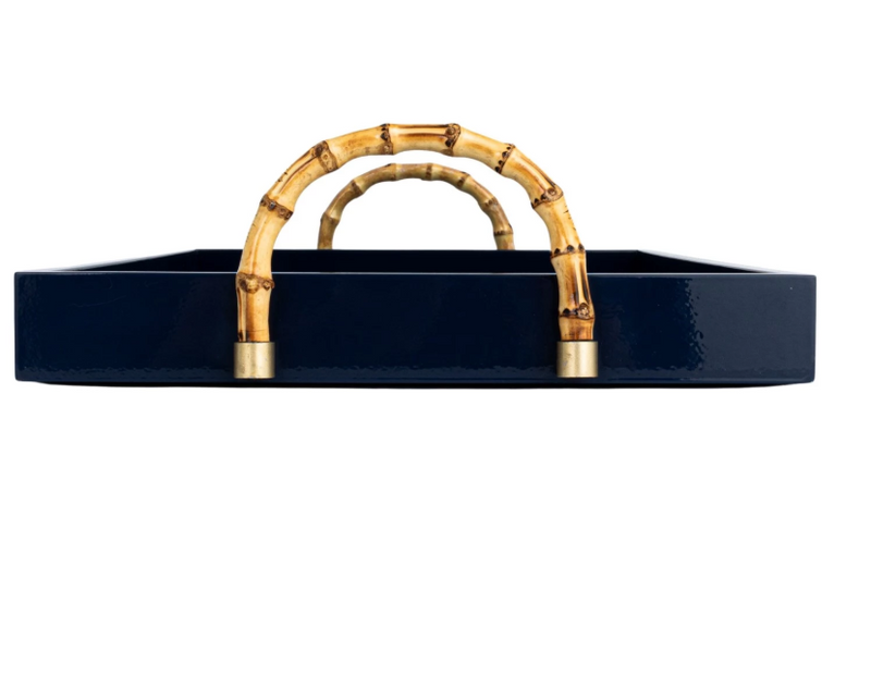 Lacquered Tray w/ Bamboo Handles & Metal Detail