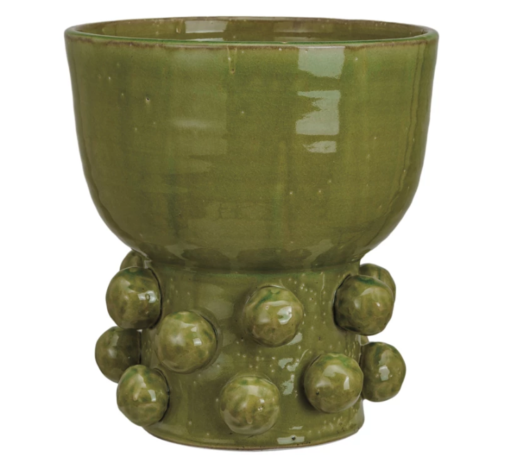 Terra-cotta Hobnail Footed Vase | Green