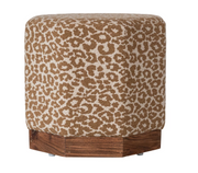 Cotton Upholstered Hexagonal Stool/Ottoman with Pine Wood Base