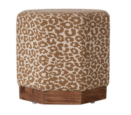 Cotton Upholstered Hexagonal Stool/Ottoman with Pine Wood Base