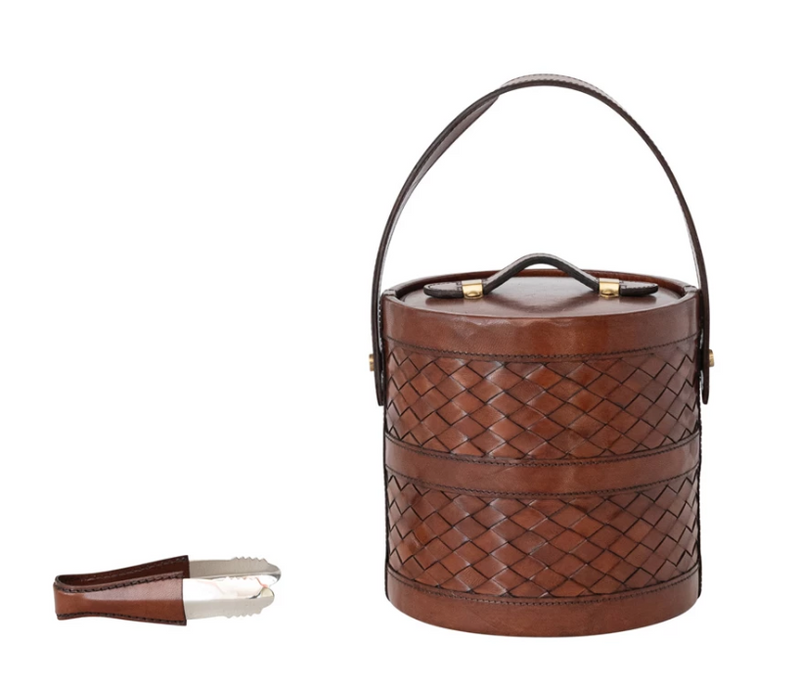 Woven Leather/Stainless Steel Ice Bucket