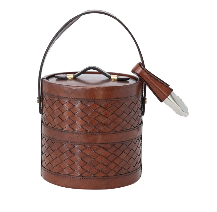 Woven Leather/Stainless Steel Ice Bucket