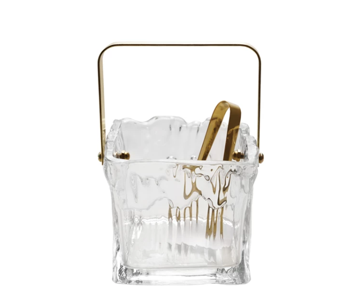 Textured Glass Ice Bucket with Tongs, Set of 2