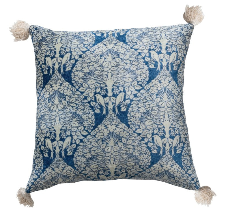 Velvet Printed Pillow with Tassels | 18 x 18