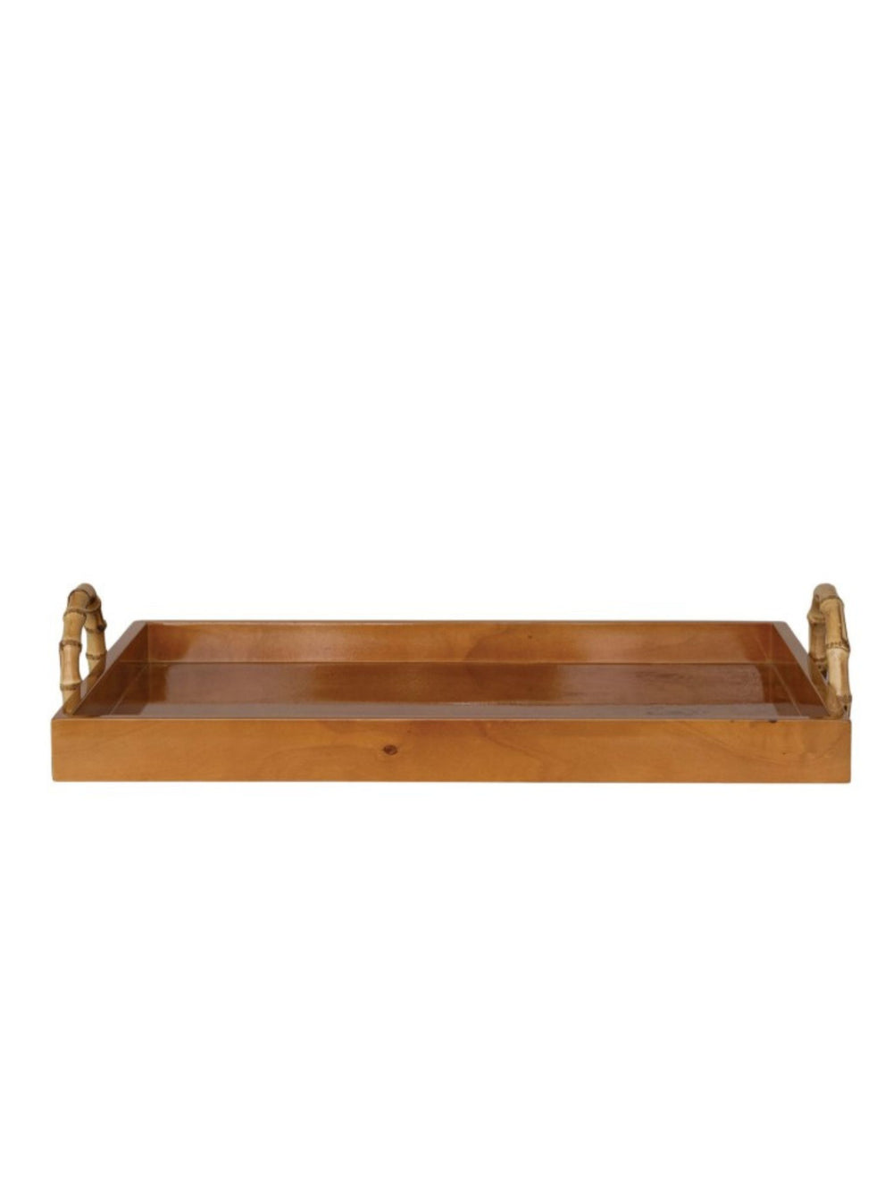 Burl Wood Veneer Tray with Bamboo Handles