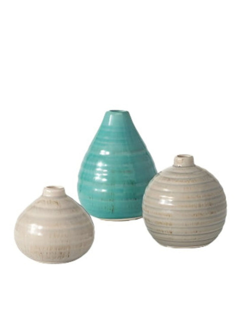 Ribbed Glazed Vase SM | Beige