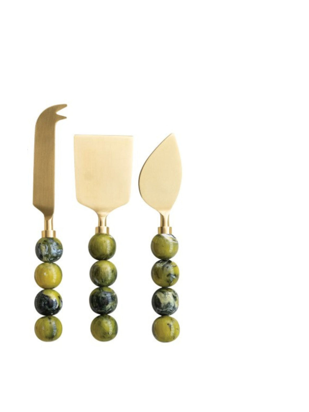 3-Piece Stainless Steel Cheese Knife | Gold and Green