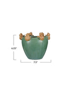 Stoneware Planter w/Frogs-green