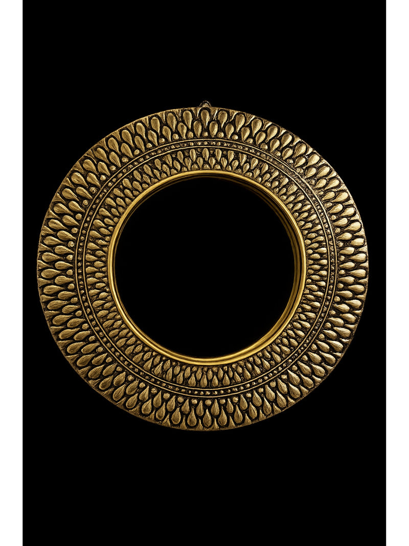 Round Brass & Wood Mirror