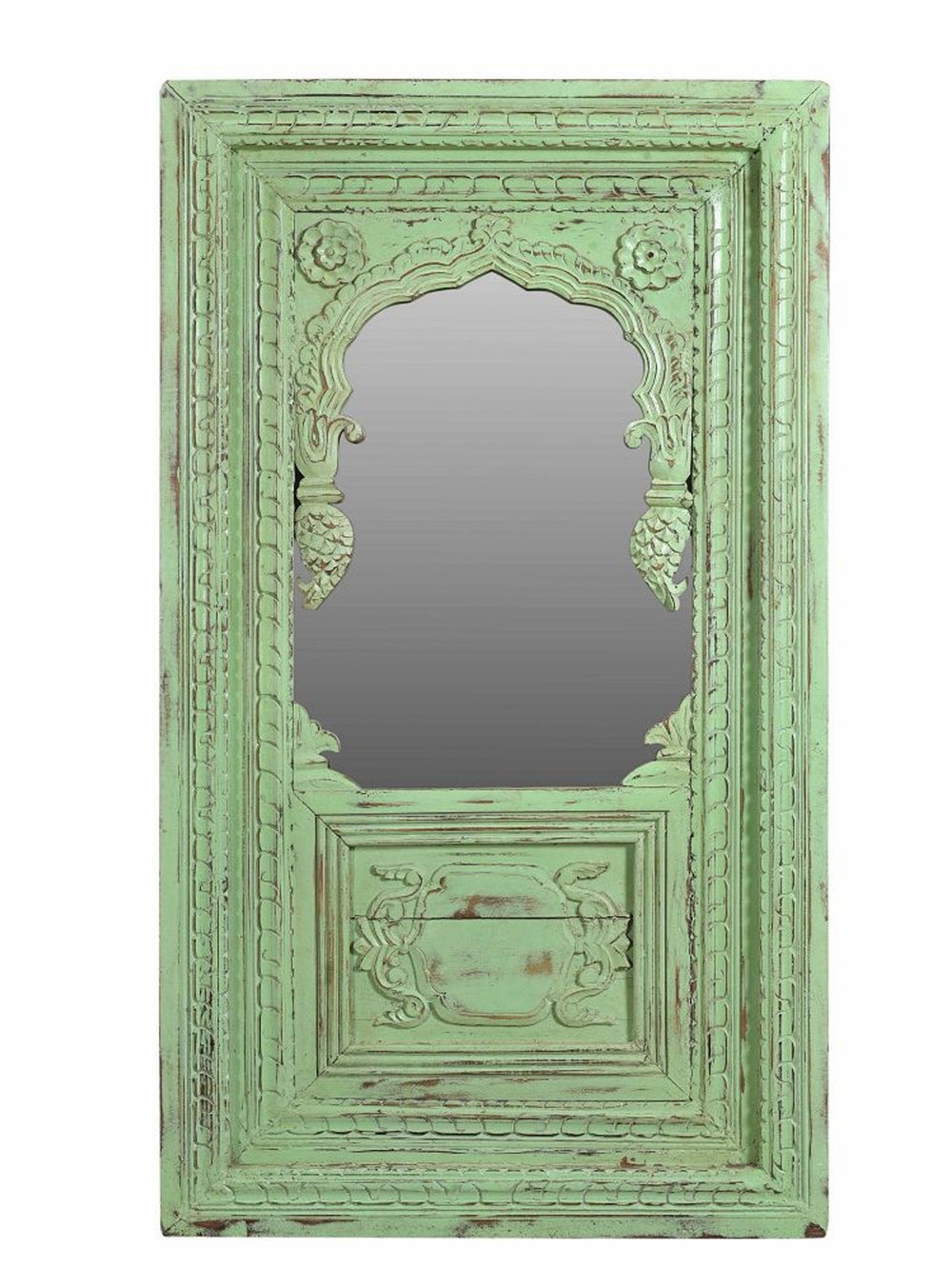 Green Carved Wood Mirror