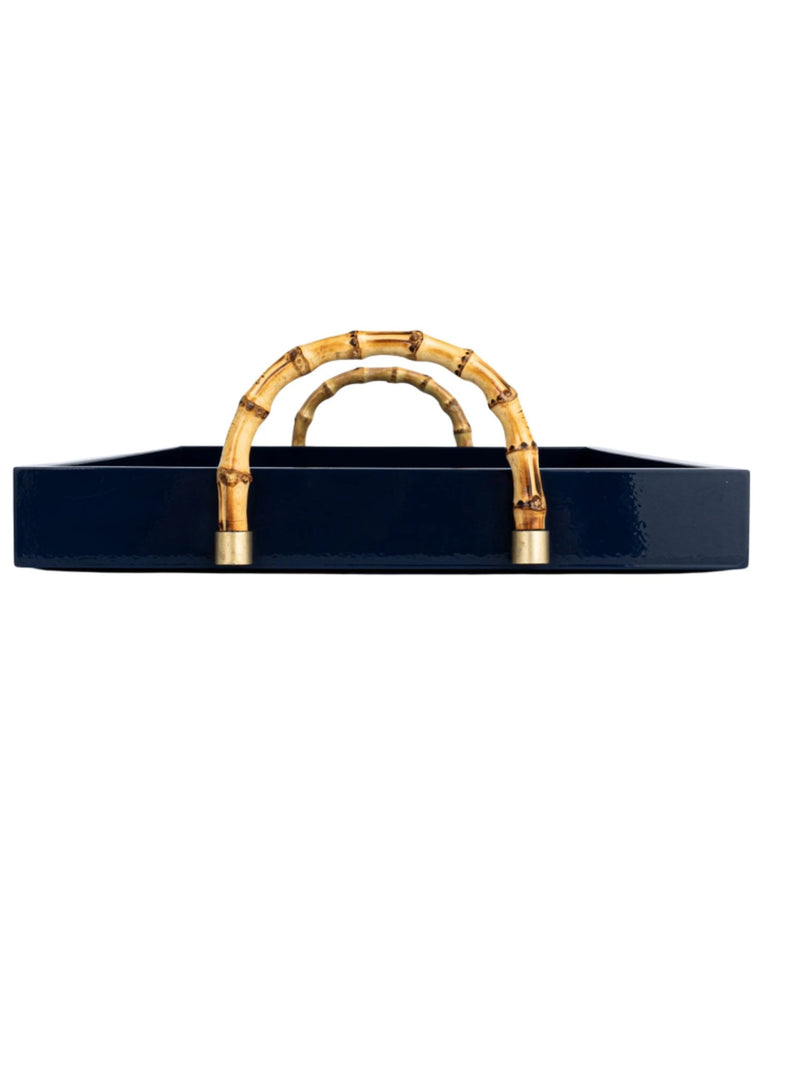 Lacquered Tray w/ Bamboo Handles & Metal Detail