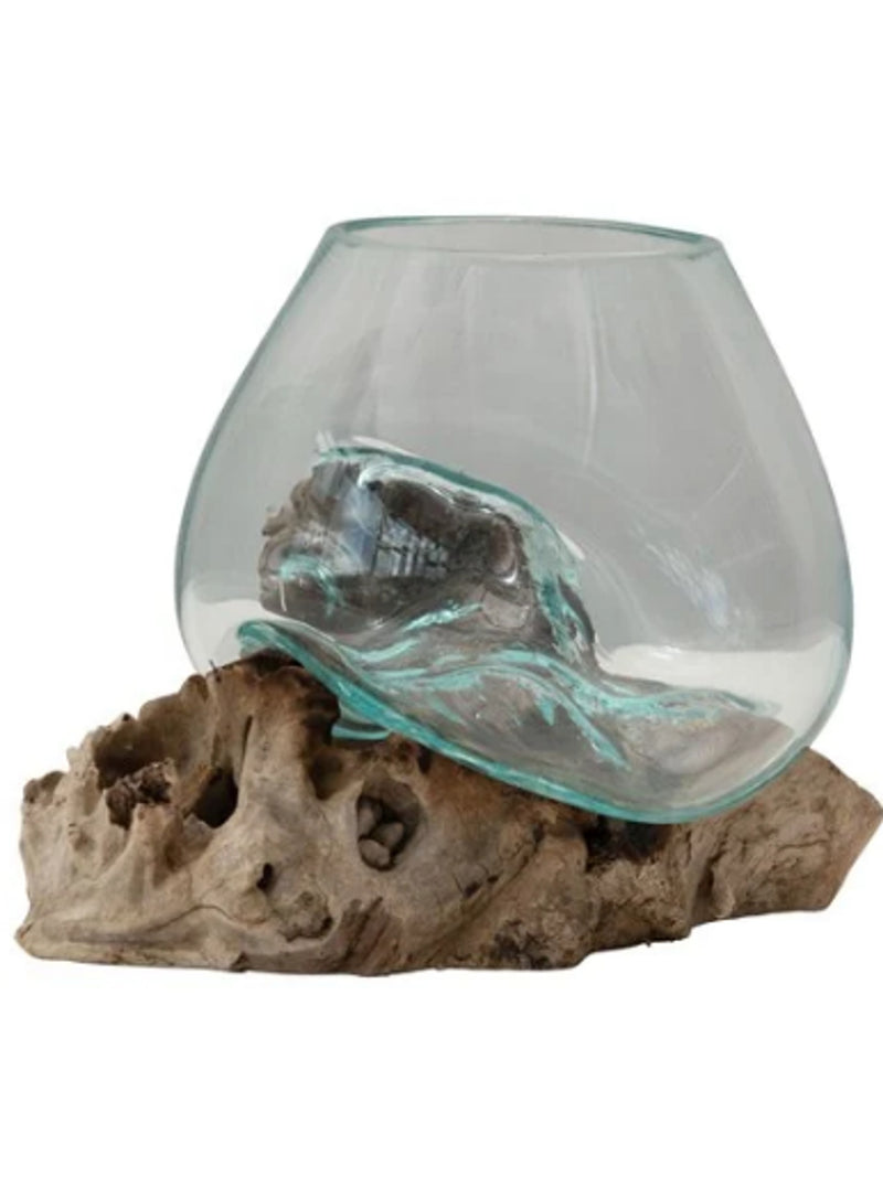Glass Planter/Vase on Natural Wood Base