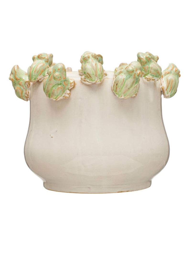 Stoneware Planter w/Frogs-cream