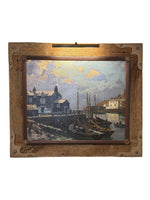 Claus Bergen European Harbor Oil Painting, Circa 1940