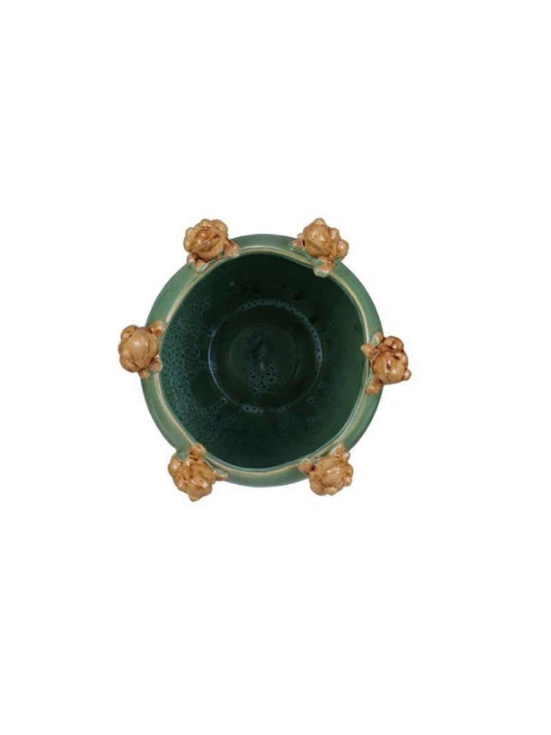 Stoneware Planter w/Frogs-green