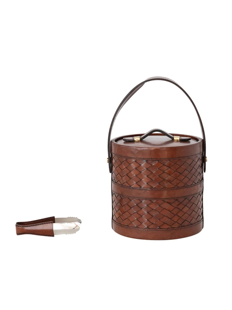 Woven Leather/Stainless Steel Ice Bucket