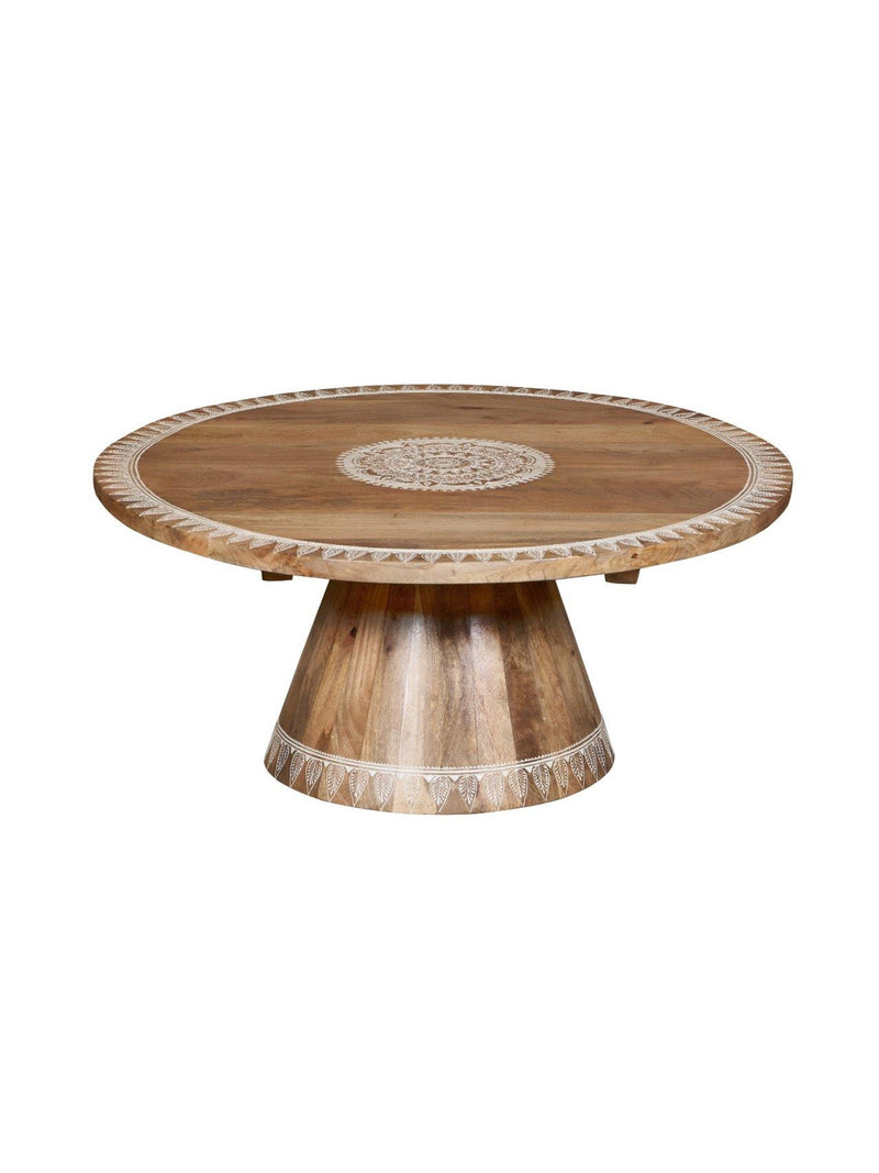 Carved Wood Round Coffee Table