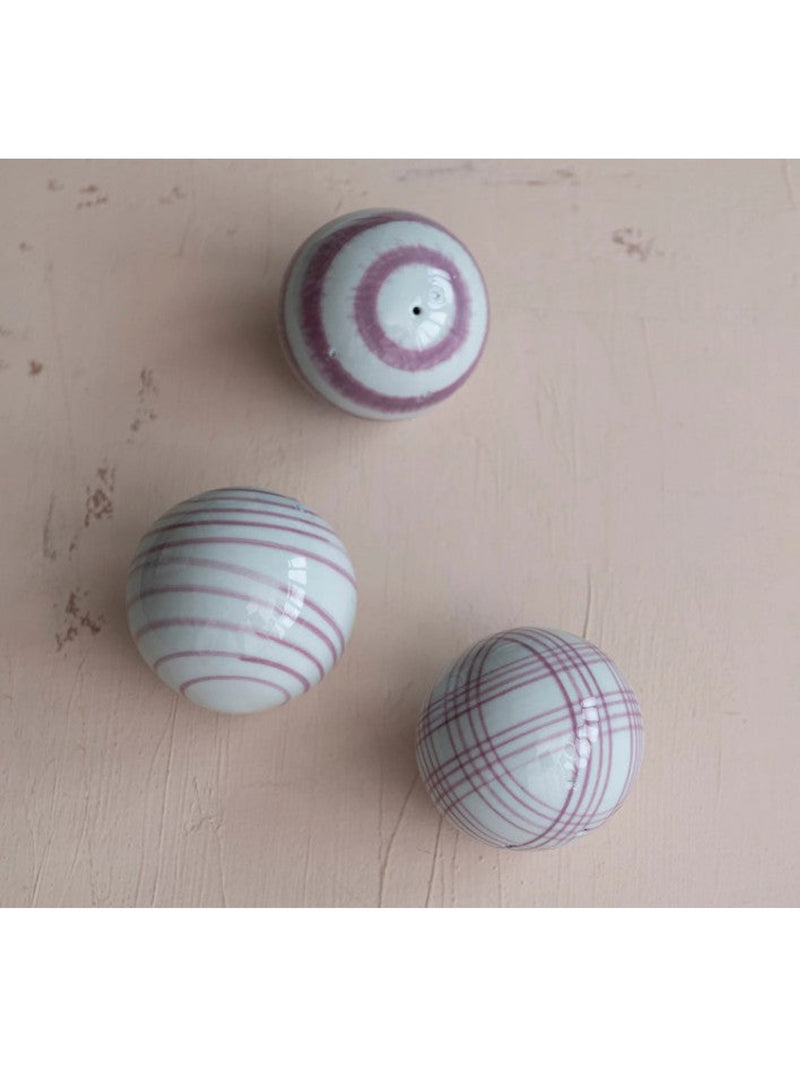 3" Round Hand-Painted Stoneware Orbs