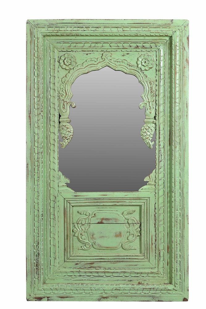 Green Carved Wood Mirror