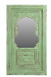 Green Carved Wood Mirror