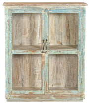 Wood Glass Door Cabinet | Green / Ivory
