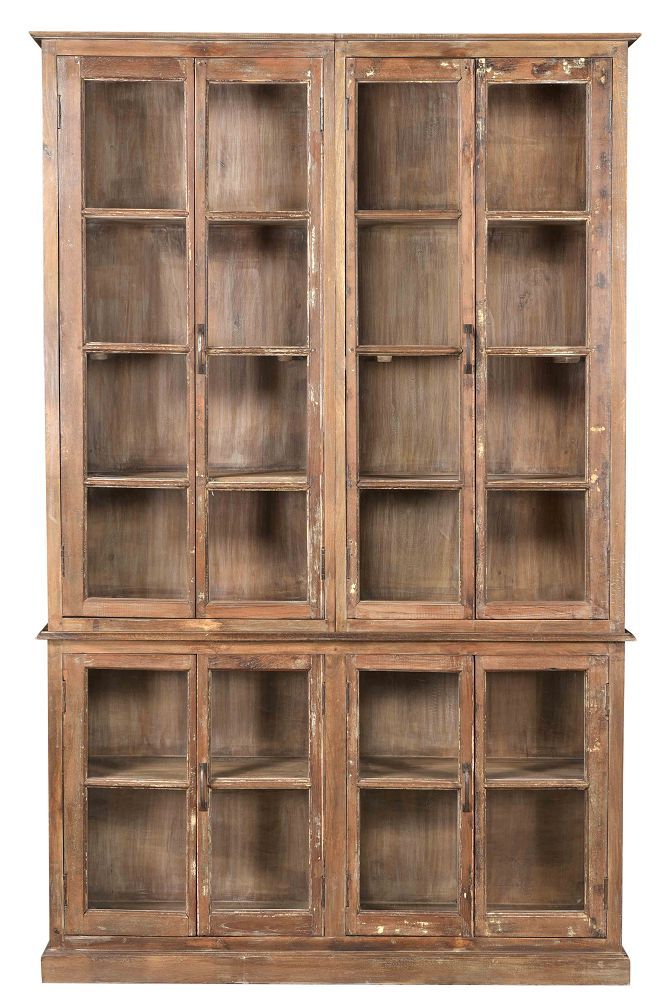 Tall Glass & Wood Double Cabinet