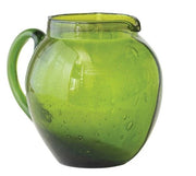 Green Hand-Blown Glass Pitcher