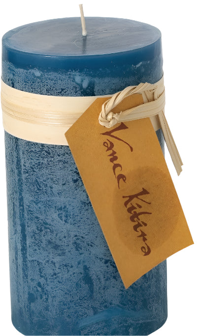 English Blue 6" Timber Pillar Candle