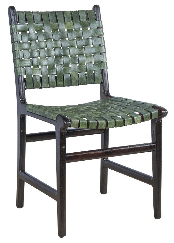 Jessie Leather Dining Chair | Green | Medium Walnut Finish