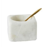 Square White Marble Bowl With Brass Spoon